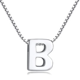 Candyfancy 1.0mm 18 inch 925 Sterling Silver 26 Small Letters Alphabet A-Z Initial Pendant Box Chain Necklace (B with Chain)