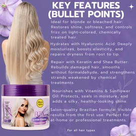 BTox Hair Treatment Blond 500g / 17.63 oz – Mania de Alisar – With Hyaluronic Acid, Keratin, Shea Butter, Vitamins A & E, and Sunflower Oil – Hydration, Repair & Shine