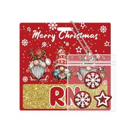 Christmas RN Badge Buddy Card Holder with Accessory Storage Bag Merry Christmas Gnome Acrylic Badge Buddy Hospital Nurse Nursing Medical Office Horizontal ID Name Identification Tags