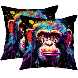 Tucocoo Graffiti Art Throw Pillow Covers 18x18 inches Set of 2, Monkey Portrait Decorative Cushion Case Animal Cartoon Style Colorful Modern Decor for Couch Bed Patio Car Sofa Living Room Pillowcase