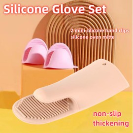 Duofan Silicone Oven Mitts Set for Kitchen Heat and Slip Resistant Oven Gloves Waterproof with Mini Pinch Grips Potholder 3Pcs Pink