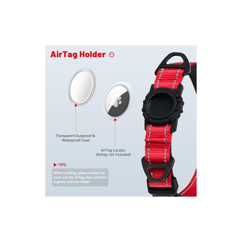 Taglory Collar Reflectante Airtag para Perros con Soporte Airtag, Anillas