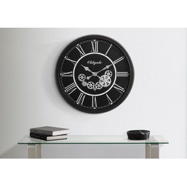 Benicabaly Enhance Your Decor with a 30" Large Oversized Wall Clock, Gear Mechanism, Non-Ticking Design, Black