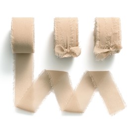 MORSUNBELA Chiffon Ribbon 3 Rolls light brown Gift Ribbon 1 inch x 7 Yd Silk Fabric Ribbon Ribbons for Wedding Decorations Bridal Bouquets