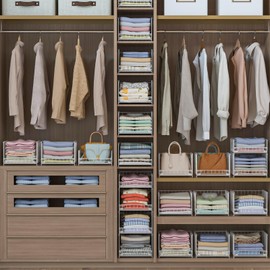 Hongtamoya 4-Tier Stackable Closet Organizers and Storage Shelves, Sliding Storage Basket Clothes Bins Drawer Shelf Container for Wardrobe Kitchen Bathroom Office, White