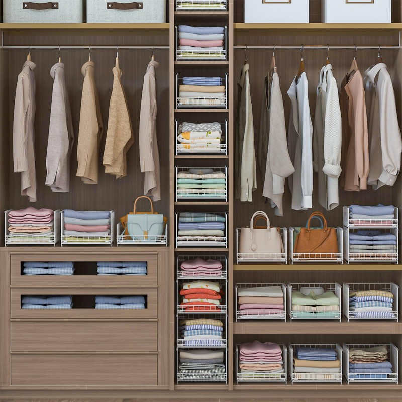 Hongtamoya 4-Tier Stackable Closet Organizers and Storage Shelves, Sliding Storage