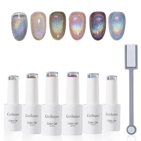 Coikaze Magnetic Gel, Cat Eye Gel, Set of 6 Colors,