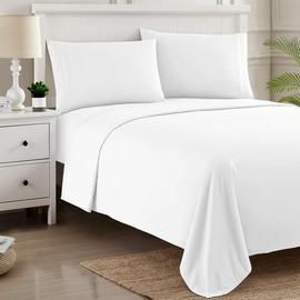Flat Sheet Single Size 100% Egyptian Cotton 200 Thread Count Super Soft Luxury Top Bed Sheet, White Hotel Quality Plain Bedding Sheet, Wrinkle & Fade Resistant