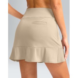 Viodia 16" Golf Skorts for Women High Waisted Tennis Skirt Athletic Skorts Skirts for Women Built-in Shorts with 5 Pockets Light Khaki XL