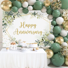 Mocsicka 7x5ft Anniversary Backdrop Large Greenery Happy Anniversary Family Memorial Day 25th 30th 40th 50th Day Party Decorations Timeless Love Wedding Decorations