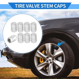 VekAuto 8 Pcs Tire Valve Stem Caps, 10x17MM Car Wheel Valve Cap Universal for Car Bike Motorcycle Anti Crash Aluminum Alloy Silver Tone Tyre Valve Stem Cover Valve Dust Cap Tire Valve Cap