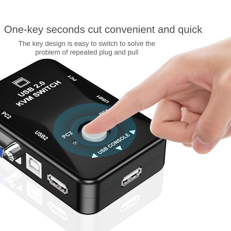 USB 2.0 KVM Switch, 2-Port VGA Display Sharing Device, 1080P