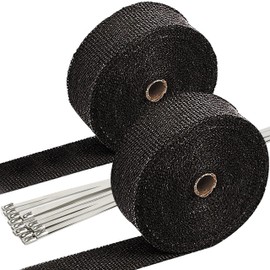 SunplusTrade 2" x 50' Black Exhaust Header Heat Wrap for Motorcycle Cars Heat Shield with Stainless Steel Zip Tie (2 Pack)