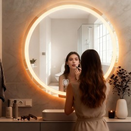 Espejo de bao circular de 80 cm con iluminacin LED,funcin inteligente antivaho, 3 ajustes de temperatura de color ajustables, funcionamiento con...   