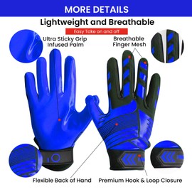 FINGER TEN American Football Gloves Youth Kids Ultra Tack Sticky Non-Slip Palm Receivers, Rugby Gloves Flexible Stretch Protection Waterproof Professional Fit Age 5-14 (Grey,Medium)