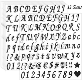 12 Sheets Glitter Letter Stickers, Self-Adhesive Alphabet Stickers, Decals for Mailbox, DIY Crafts Art Making, Signs, Business, Address Numbers, Scrapbook, Grad Cap Decoration, Classroom Decor (Black)