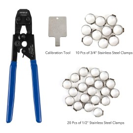 EFIELD PEX CINCH CLAMP CRIMPING TOOL&GO/NO-GO GAUGE + 30 1/2" and 3/4" SS CLAMPS