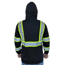 TuGlow Hoodie Black High Visibility Safety Shirt  With Reflective Stripes - 3X