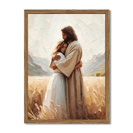 Framed 3D Textured Christian Wall Art - Jesus Embracing Woman Wall Decor Paintings, Hand-Drawn Sandstone Pictures Prints Religious Home Decor for Living Room Church Prayer Room Bedroom 12x16 inch