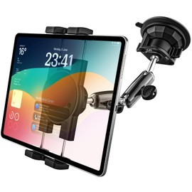 Charchendo Tablet Holder for Car Windshield, Super Strong Vacuum Suction Cup for Dashboard, Car Accessories, Tablet Stand, 360 Degree Rotation, Freely Adjustable, Stable, Telescopic Arm, Easy