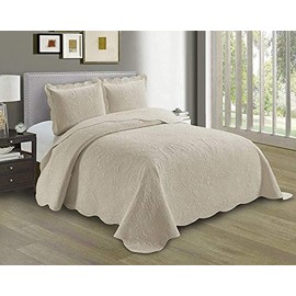 Linen Plus Embossed Coverlet Bedspread Set Oversized Solid Beige Full/Queen Bed Cover Bedding New # Dana