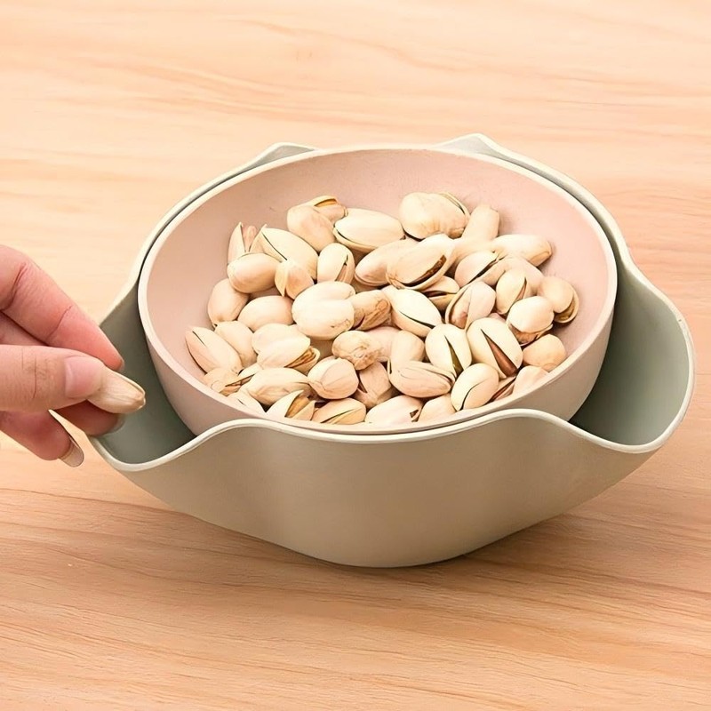 Bamboo's Grocery Double Dish Snack Bowl For Pistachios, Peanuts, Edamame,