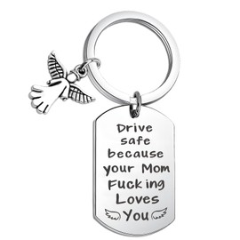 Drive Safe Because Your Mom Fucking Loves you Keychain to Son Daughter from Mom I Love You Keychain Gifts Box