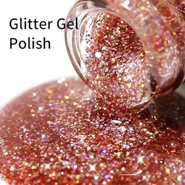 Esmalte de uñas en gel de color oro rosa brillante, 1 pieza de 16 ml, esmalte de uñas en gel UVLED de color oro rosa brillante para manicura