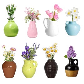 8 PCS Mini Vase Magnets for Fridge, 3D Design Small Fridge Magnets, Cute Fridge Magnets with Ceramic Bud Vases for Whiteboards, Kitchen & Office Decor and Locker (No Plants Included)