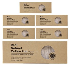 Baruja Real Natural Cotton Pad Premium Non-Fluorescent Unbleached Dual Type 3 Ply 100 Sheets, 6 Pieces, 100 Pieces / 바루쟈 리얼 내추럴 코튼 패드 프리미엄 무형광 무표백 듀얼 타입 3겹 100매, 6개, 100개