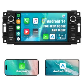 Android 14 Car Stereo for Jeep Wrangler, Chrysler, Dodge RAM 1500-7" Touch Screen with Wireless CarPlay, Android Auto, Bluetooth 5.0, GPS Navigation, WiFi, RDS AM/FM Radio, SWC & Mirror Link