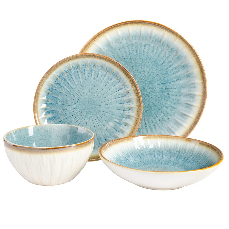 Gibson Elite Mayfair Bay Embossed Double Bowl Dinnerware Set, Service