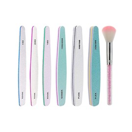 LIKENNY Sponge Nail File, Gel Nail File, Nail File, Double Sided Type, Set of 6, 1 Nail Art Brush Included, Set of 7