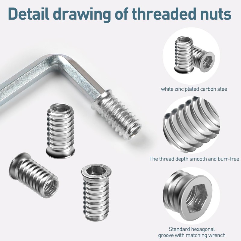 BOUMVID Screw-in Nut M8 x 20, Pack of 10 Screw