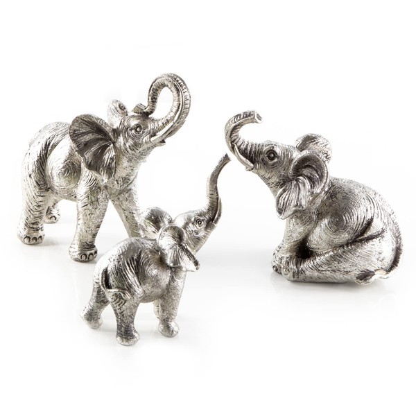Logbuch-Verlag 3 Elephant Figures Artificial Stone Silver Elephant Figure Africa