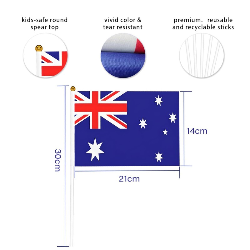 Fiohiros 15 Pcs 5.5x8.3 in Australia Hand Waving Flag, Australia