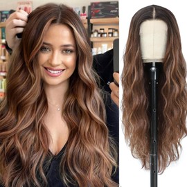 Higlight blond Lace Front Wig 28 Inch Long Wavy Natural Wave Wigs 13×4×1 Pre Plucked Glueless Wig Synthetic Hair for Women Loose Body Wave With Natural Hairline Heat Resistant Synthetic Wavy Wig