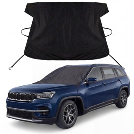 DHAMPOOH Car Windshield Cover for Ice and Snow, Heavy Duty Russian Fabric Snow Cover with Anti-Frost Protection, Side Panels & Straps, Fits Cars, SUVs & Trucks for Winter Protection- 73.5''x42.5''