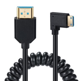 8K Mini HDMI to HDMI 2.1 Coiled Cable, Spring Gold HDMI to Mini HDMI Cable Cord, 8K@60Hz 48Gbps, Support Dynamic HDR for Cameras, Camcorder, Tablet Graphics/Video Card, Laptop, Raspberry Pi (Right)
