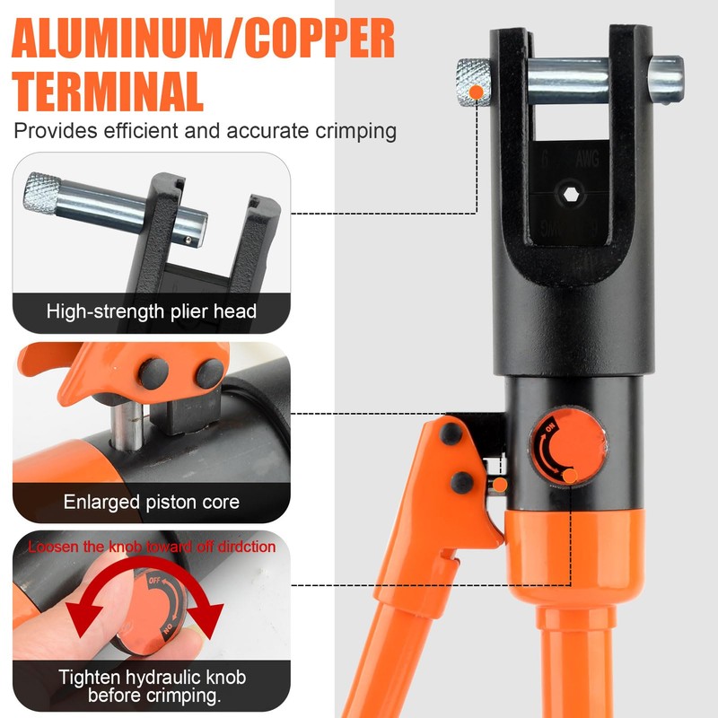 HZLZRZ Hydraulic Crimping Tool 12 Tons, Range 8AWG-4/0AWG(250MCM), Hydraulic Cable