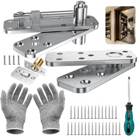 Hidden Door Hinge Pivot Hinge, 570LBS Load-Bearing Heavy Duty Pivot Door Hardware for Hidden Door Bookcase, Murphy Door Hinge Kit 360° Rotation Invisible Door Hinges for Secret Door (Silver)