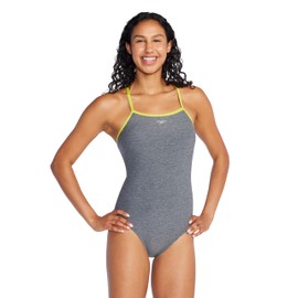 Speedo Womens Closed Back Thin Strap Hydrobra One Piece Swimsuit, Heather Light Slate, 16 US