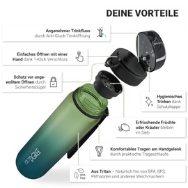 720°DGREE "uberBottle" softTouch Water Bottle + Sieve Multicolour - 1 L - BPA-Free - Water Bottle for University, Sports, Fitness, Bike, Outdoor - Sports Bottle Made of Tritan - Lightweight,