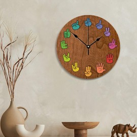 godblessign American Sign Language Clock ASL Rainbow Hand Wooden Wall Clocks Battery Operated 10 Inch Silent Modern Boho Retired Living Room Decor Gift for Man Woman Friend Anniversary