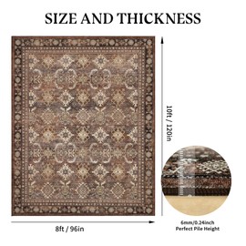 Area Rug for Living Room: 8x10 Washable Boho Vintage Area Rugs - Soft Thin Carpet for Bedroom - Stain Resistant Rugs for Dining Room Nursery Home Office Non-Slip Home Decor - Terracotta Brown