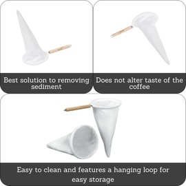 Imusa USA J100-4-50 Coffee Cloth Strainer with Wood Handle, White, 1 Count (Pack of 1)