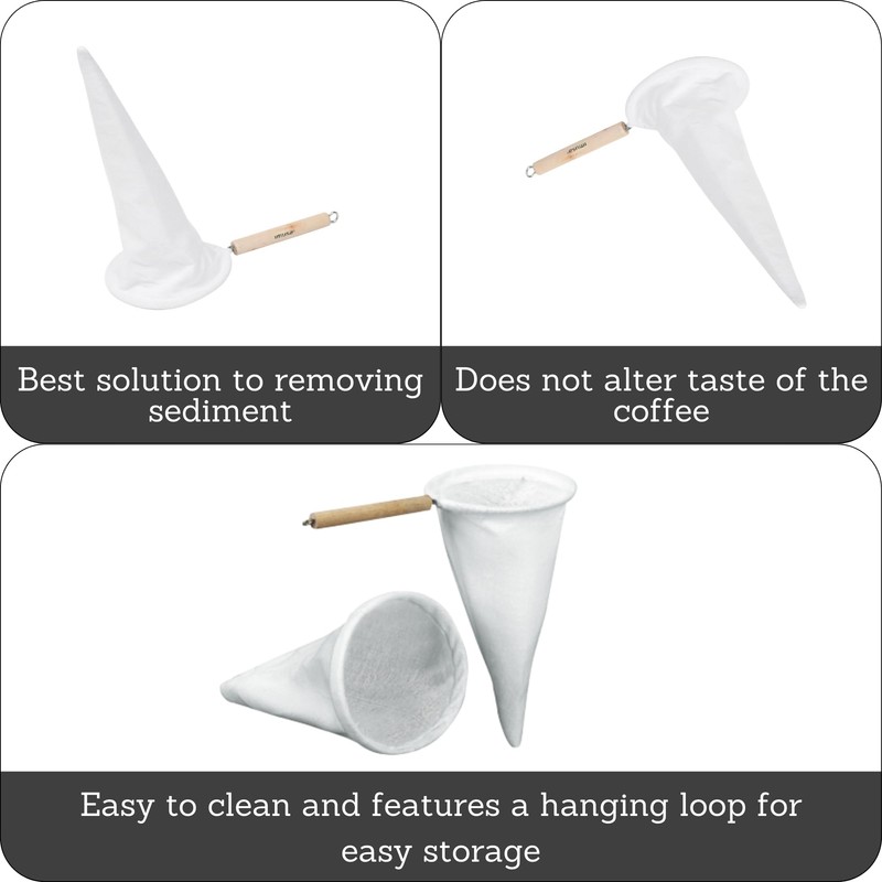 Imusa USA J100-4-50 Coffee Cloth Strainer with Wood Handle, White,