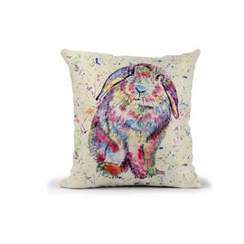 Vixar Lop Rabbit Bunny Eared Watercolour Rainbow Art Linnen Cushion With filling or cover only, 40x40cm, gift, christmas, Birthday (with insert)