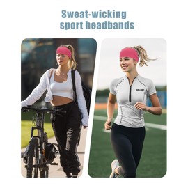 Sport Sweatbands for Men and Womem, 4 Pack, Summer Workout Headbands, Sweat Wicking Double-Layer Hairbands for Running (Pink Pack)