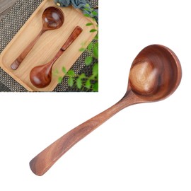 Lwuey Wooden Ladle Spoon, Long Handle Wood Teak Soup Deep Serving Spoon Porridge for Cooking Kitchen Smooth Finish Lightweight Natural Texture Sustainable Handcrafted Versatile Utensil(7.87×2.36in)